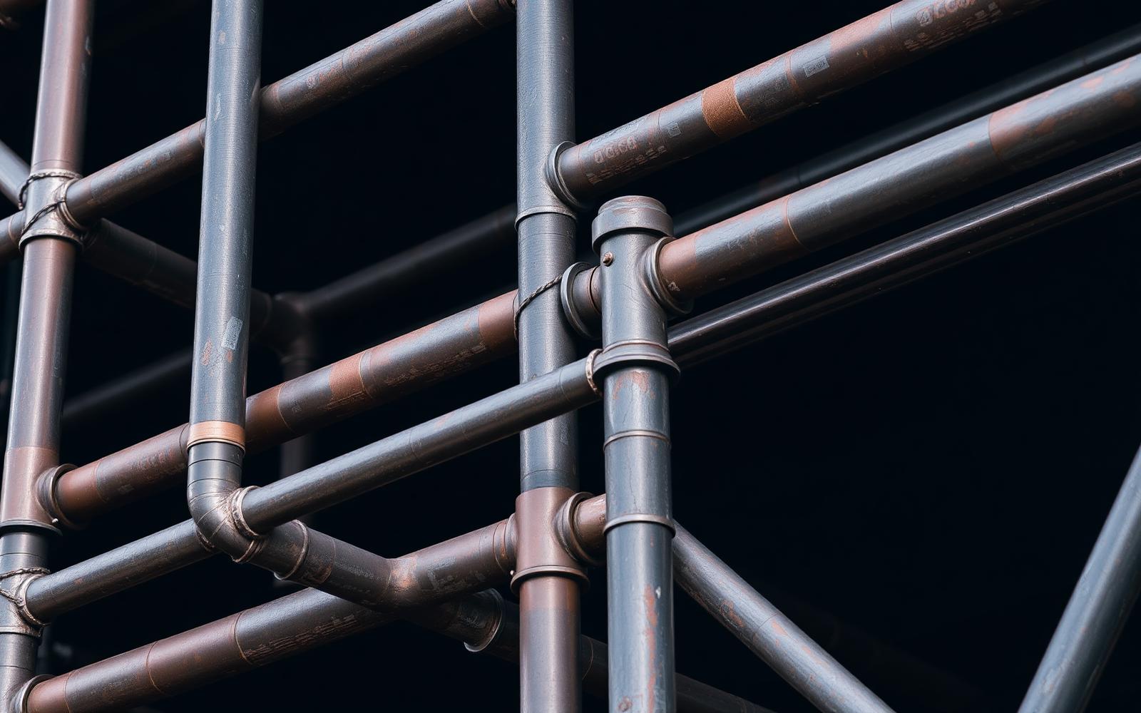 Close-up of scaffolding steel couplers